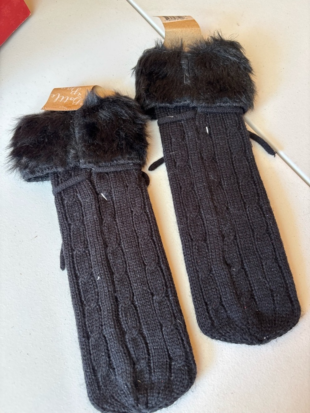 Black faux fur mittens with bow detail 2 PCs #winterwear #mittens